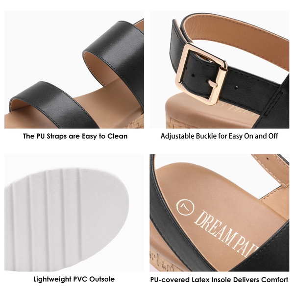 Ankle Strap Casual Platform Sandals - BLACK PU - 4